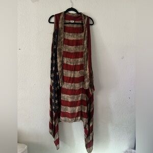 Vtg Advance Apparels American Flag‎ Sleeveless Duster Free Size Novelty USA